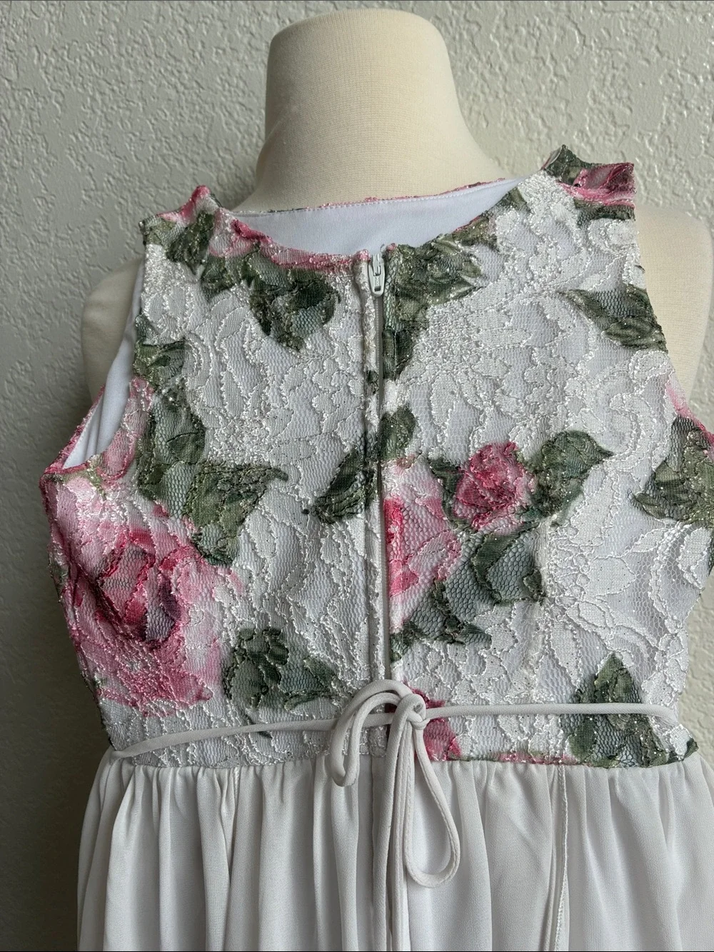 Girls White Floral Lace Bodice Party Dress